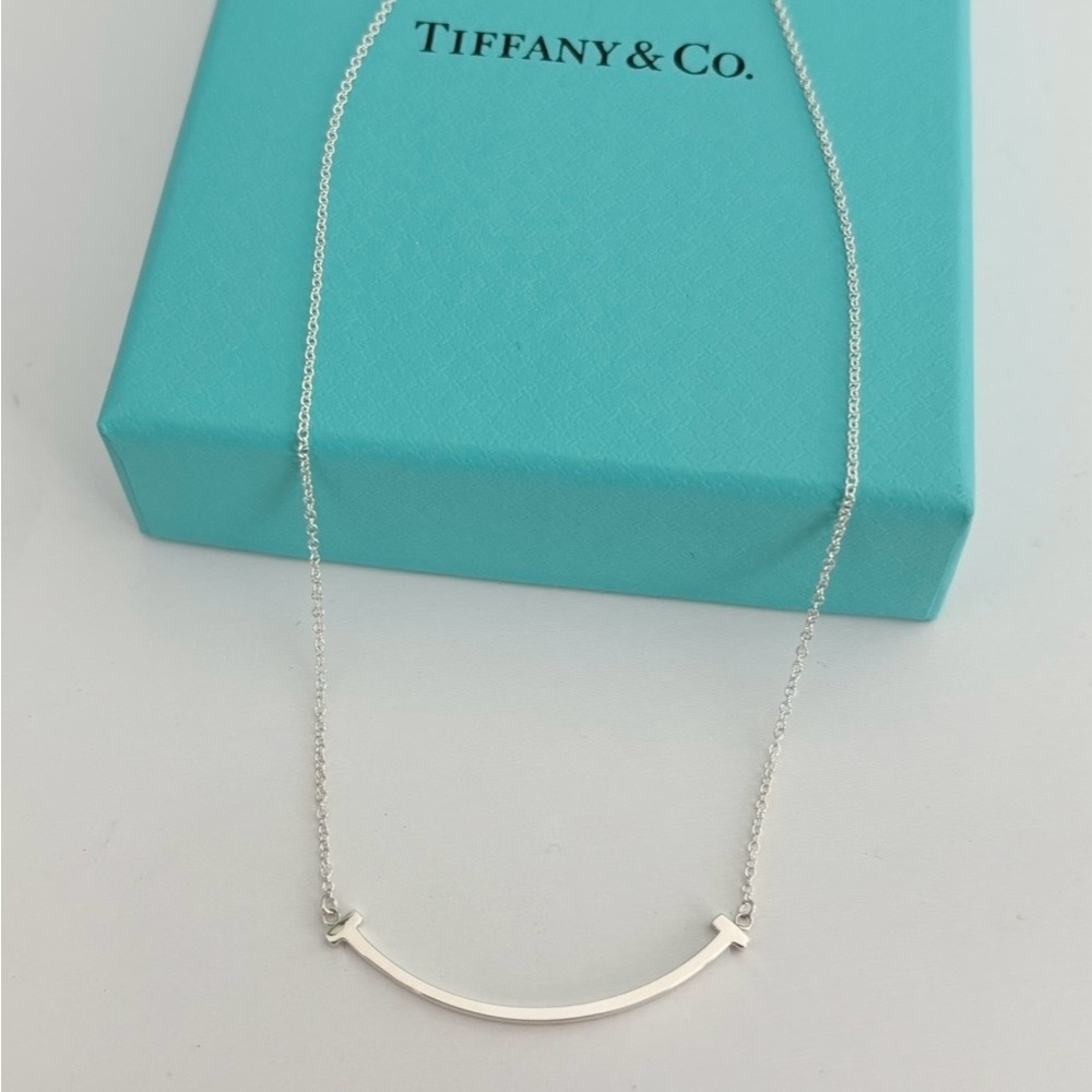 Tiffany & Co. Curved Smile Bar Pendant Necklace, Sterling Silver